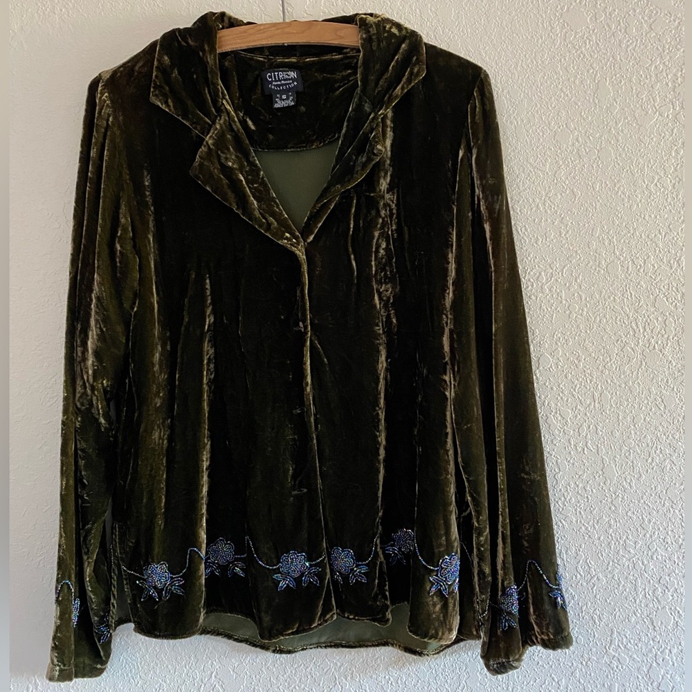 Citron Santa Monica Collection Vintage Green Velvet Jacket